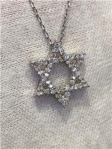 LIV 14k White Gold & Diamonds G/VVS 0.50ct Star of David Star Custom Necklace 16" L