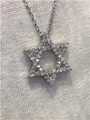 LIV 14k White Gold & Diamonds G/VVS 0.50ct Star of David Star Custom Necklace 16" L