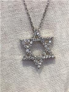 LIV 14k White Gold & Diamonds G/VVS 0.50ct Star of David Star Custom Necklace 16" L