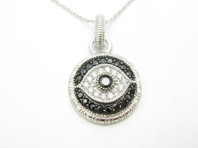 LIV Platinum Sterling Silver Diamond Set Black & White Evil Eye Kabbalah Necklace