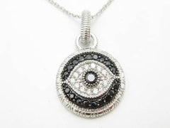 LIV Platinum Sterling Silver Diamond Set Black & White Evil Eye Kabbalah Necklace