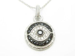 LIV Platinum Sterling Silver Diamond Set Black & White Evil Eye Kabbalah Necklace