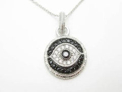 LIV Platinum Sterling Silver Diamond Set Black & White Evil Eye Kabbalah Necklace