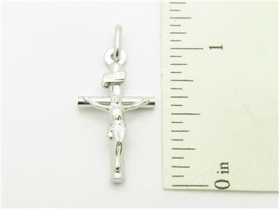 LIV 14kt Solid White Gold Cross Jesus Design Charm Pendant Necklace Gift