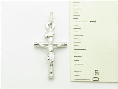 LIV 14kt Solid White Gold Cross Jesus Design Charm Pendant Necklace Gift