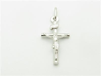 LIV 14kt Solid White Gold Cross Jesus Design Charm Pendant Necklace Gift