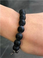 LIV Natural Black Onyx 8mm Bead Spiritual Design Lobster Lock Bracelet 8" Length