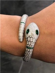 LIV Platinum Sterling Silver Pave White Sapphire Serpentine Snake Bangle Bracelet