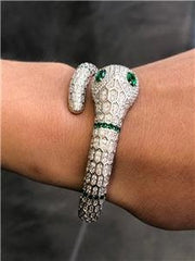 LIV Platinum Sterling Silver Pave White Sapphire Serpentine Snake Bangle Bracelet