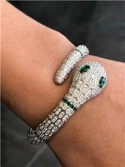 LIV Platinum Sterling Silver Pave White Sapphire Serpentine Snake Bangle Bracelet