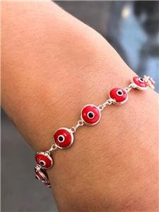 LIV Platinum Sterling Silver Red Evil Eye Good Luck Kabbalah Bead Tennis Bracelet