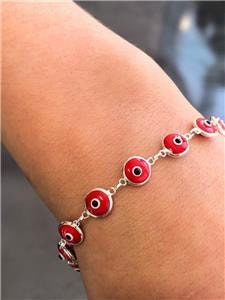 LIV Platinum Sterling Silver Red Evil Eye Good Luck Kabbalah Bead Tennis Bracelet