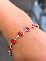 LIV Platinum Sterling Silver Red Evil Eye Good Luck Kabbalah Bead Tennis Bracelet