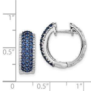 LIV 14k White Gold White Natural Diamonds & Blue Sapphires Huggie Hoop Earrings G/VS