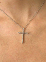 LIV 14k White Gold & Diamonds 0.25ct G/VS1 Pave Set Unique Simple Cross Necklace