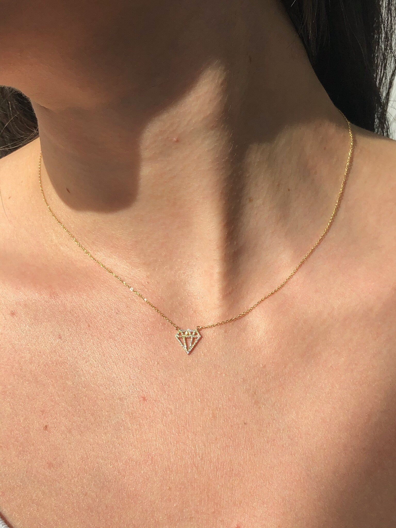 LIV 14k Yellow Gold Genuine Diamonds Pave Diamond Design Mini Stackable Necklace In Collaboration with TheDiamondsGirl