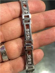 LIV 14k White Gold & Diamonds 1.68ct G/VS1 Men's Link Bracelet 8" Length 45.9 Grams