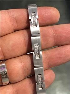 LIV 14k White Gold & Diamonds 1.10ct G/VS1 Men's Link Bracelet 8" Length 31.4 Grams