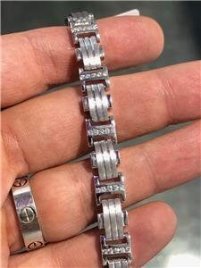LIV 14k White Gold & Diamonds 1.02ct G/VS1 Men's Link Bracelet 8" Length 33.4 Grams