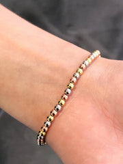 LIV Tri Tone Gold Stainless Steel Round Bead Design Stretch Bracelet Stackable Gift