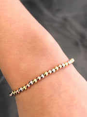 LIV Tri Tone Gold Stainless Steel Round Bead Design Stretch Bracelet Stackable Gift