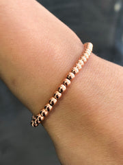 LIV Rose Gold Stainless Steel Round Bead Design Stretch Bracelet Stackable Gift