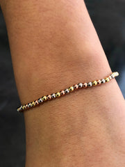 LIV Tri Color Gold Stainless Steel 3mm Round Bead Stretch Bracelet Stackable Gift