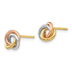 LIV 14k Tri Color Gold Love Knot Design 8mm Diameter Halo Stud Push Back Earrings