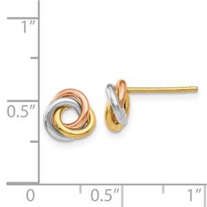 LIV 14k Tri Color Gold Love Knot Design 8mm Diameter Halo Stud Push Back Earrings