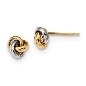 LIV 14k Two Tone Gold Love Knot Design 7mm Diameter Halo Stud Push Back Earrings