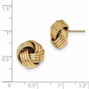 LIV 14k Yellow Gold Love Knot Design 14mm Diameter Halo Stud Earrings Push Backs