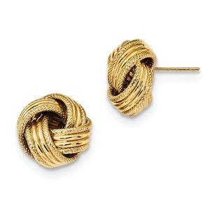 LIV 14k Yellow Gold Love Knot Design 14mm Diameter Halo Stud Earrings Push Backs