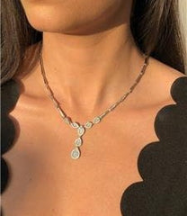 LIV Platinum Sterling Silver White Sapphire Pave Halo Drop Design Tennis Necklace