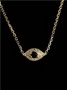 LIV 14k Yellow Gold Diamonds & Blue Sapphire Evil Eye Halo Stack Necklace 14" L Gift