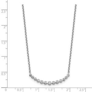 LIV 14k White Gold & Diamonds Bezel Curved Halo Layered Bar Design Necklace Gift