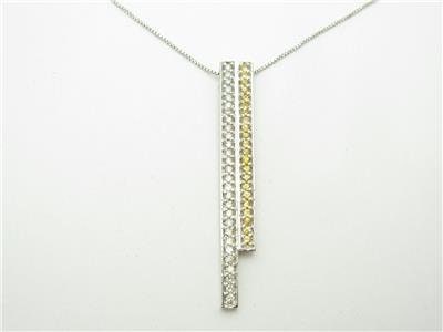 LIV 14kt White Gold Round Cut Pave Diamond Bar Necklace 0.30 ct Diamonds With Chain