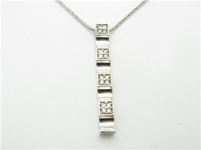 LIV 14kt White Gold Round Cut Pave Diamond Bar Necklace 0.35 ct Diamonds With Chain