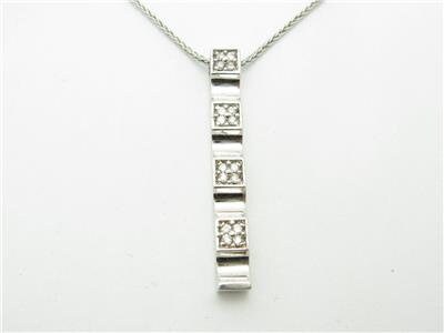 LIV 14kt White Gold Round Cut Pave Diamond Bar Necklace 0.35 ct Diamonds With Chain