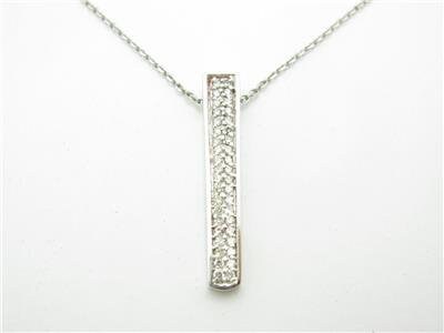 LIV 14kt White Gold Diamond Pave Long Bar Necklace 0.32ct G-Color VS-1 Diamonds Gift