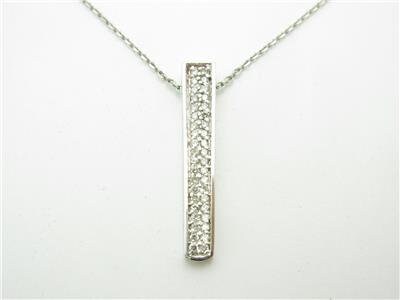 LIV 14kt White Gold Diamond Pave Long Bar Necklace 0.32ct G-Color VS-1 Diamonds Gift