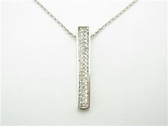 LIV 14kt White Gold Diamond Pave Long Bar Necklace 0.32ct G-Color VS-1 Diamonds Gift