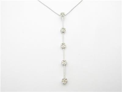 LIV 14kt White Gold Diamond Halo 2" Long Bar Necklace 0.35ct Diamonds With Chain