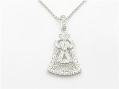 LIV 14k White Gold & Diamonds Antique Style Design Halo Pendant Necklace Gift