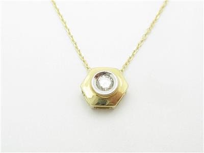 LIV 14k Yellow Gold Diamond Solitaire Design Halo Hexagon Shape Drop Necklace Gift