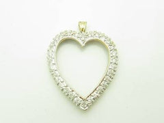 LIV 14kt Yellow Gold Genuine White Diamond Open Heart Halo Design Necklace New Gift