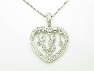 LIV 14kt White Gold Genuine White Diamond Open Heart Chandelier Design Necklace Gift