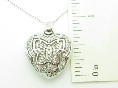 LIV 14kt White Gold Genuine White Diamond Butterfly Heart Pave Design Necklace Gift
