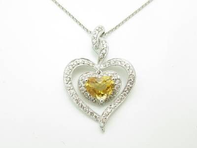 LIV 14kt White Gold Genuine White Diamond & Topaz Heart Pave Design Necklace Gift