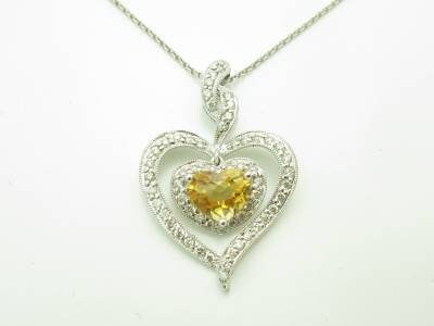 LIV 14kt White Gold Genuine White Diamond & Topaz Heart Pave Design Necklace Gift