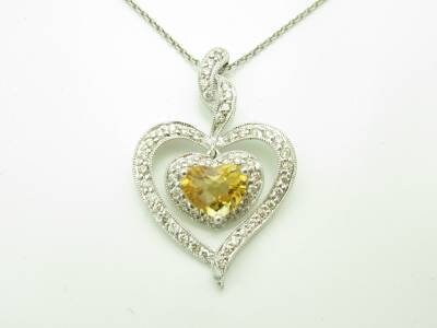 LIV 14kt White Gold Genuine White Diamond & Topaz Heart Pave Design Necklace Gift